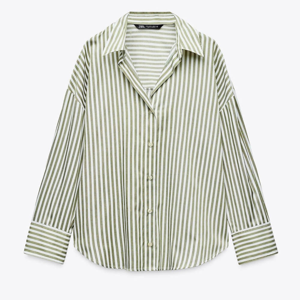 Zara Olive & White Striped Button Down